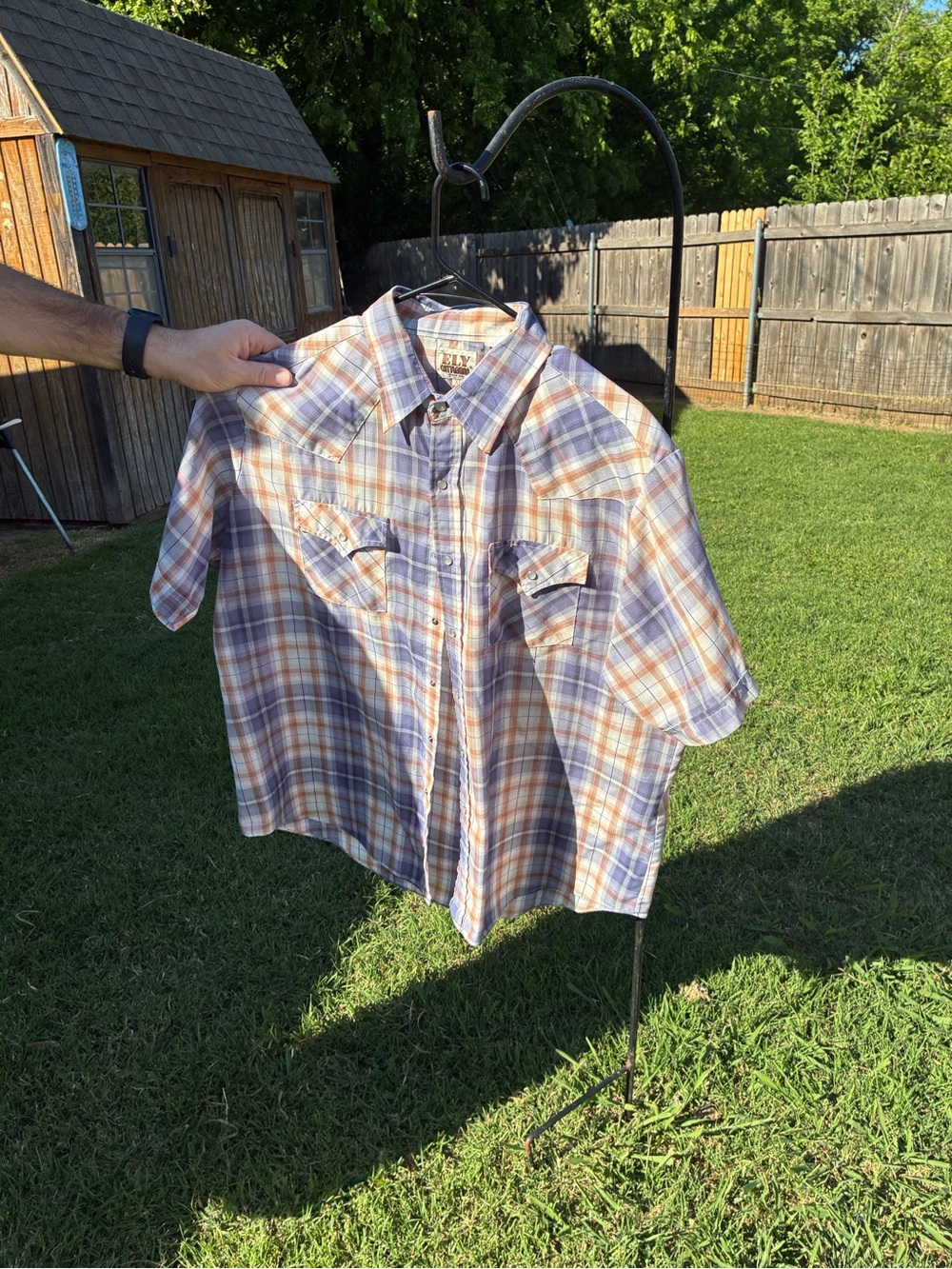 Ely Cattleman Short-Sleeve Plaid Western Shirt - Blue & Orange